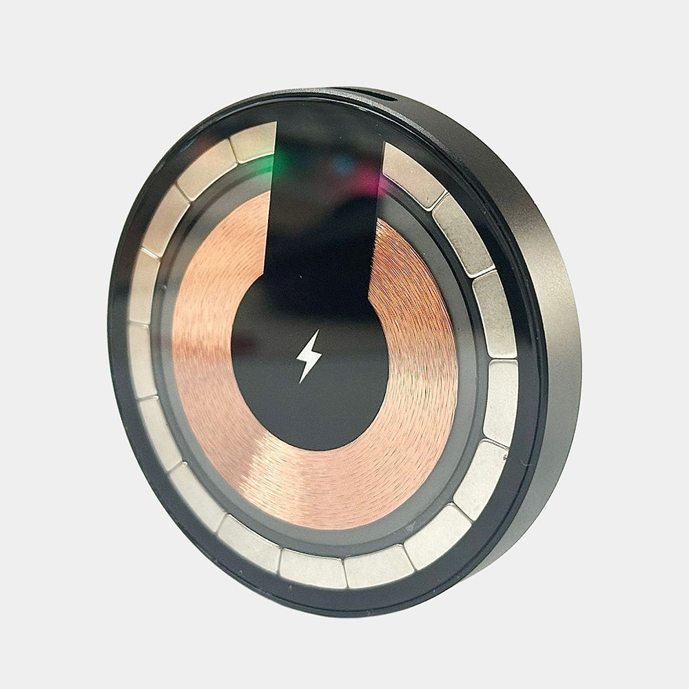 Transparent Industrial-Style Wireless Charger – Tempered Glass & Aluminum, 15W Fast Charging