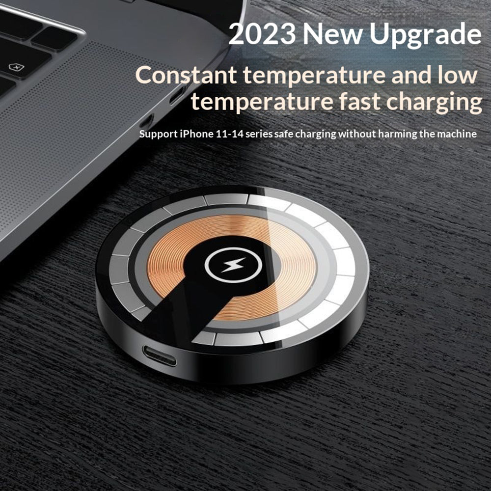 Transparent Industrial-Style Wireless Charger – Tempered Glass & Aluminum, 15W Fast Charging