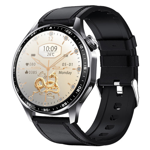 1.55" Round Sports Smart Watch – SOS Alert, Heart Rate & SpO₂, Leather Strap (F61)