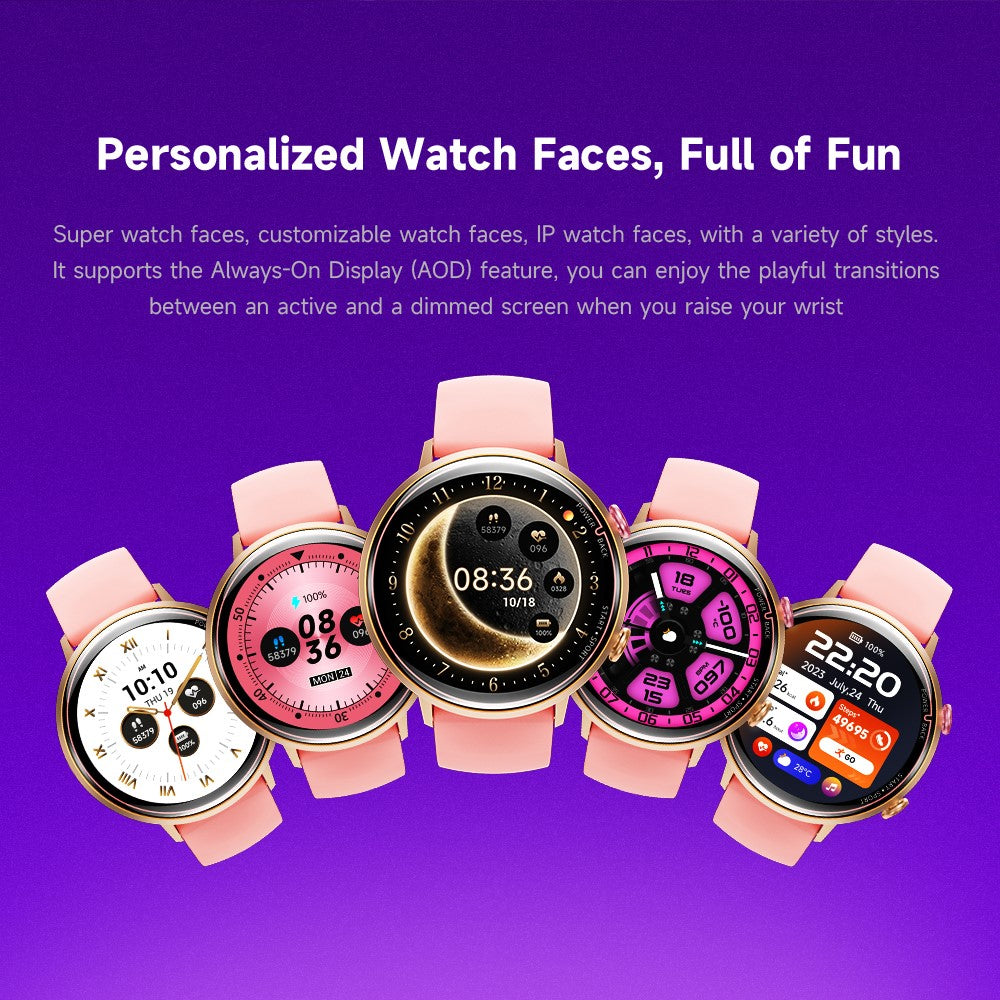 W2 Smart Watch for Women 1.32 Inch AMOLED Screen Health Tracking 5 ATM Waterproof Fitness Tracker