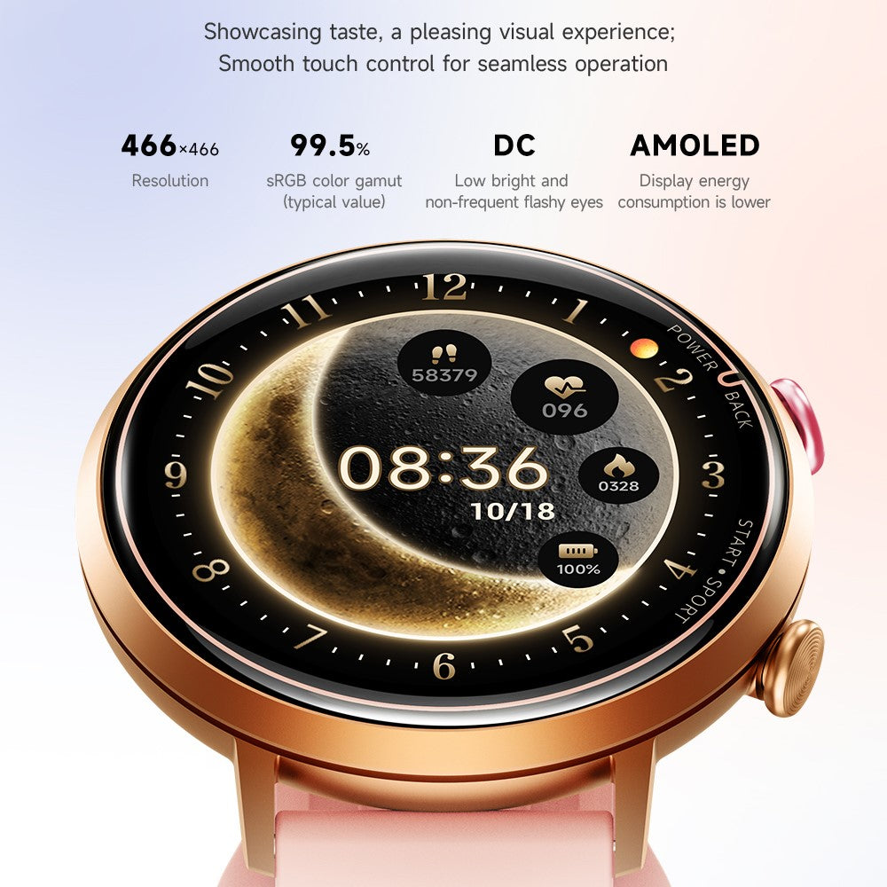 W2 Smart Watch for Women 1.32 Inch AMOLED Screen Health Tracking 5 ATM Waterproof Fitness Tracker
