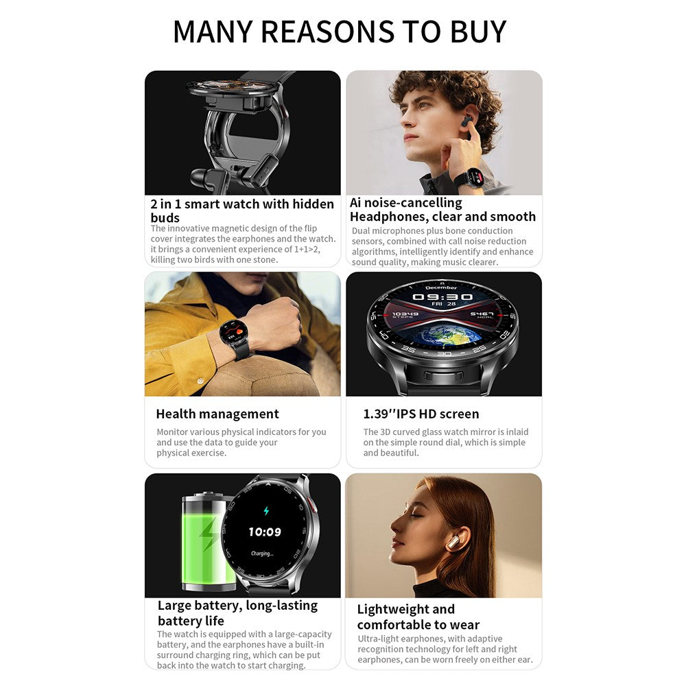 T97 2 in 1 Smart Watch with Wireless Earbuds Bluetooth-Compatible Call Health Monitoring Sports Waterproof Watch