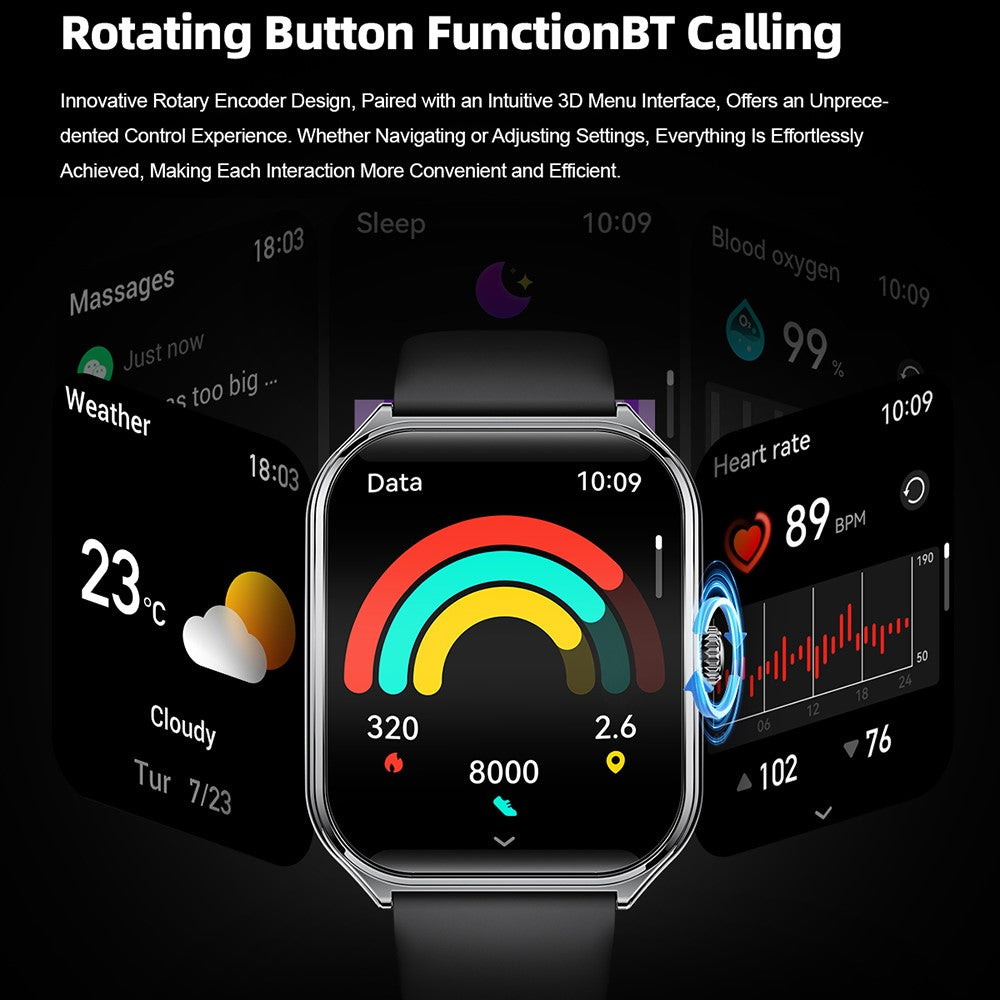 MT61 Ultra Thin Smart Watch 1.96 Inch AMOLED Curved Screen Bluetooth-Compatible Calling Health Monitor, Silicone Strap