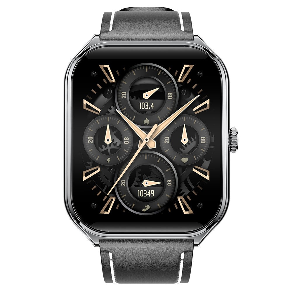 MT61 Ultra Thin Smart Watch 1.96 Inch AMOLED Curved Screen Bluetooth-Compatible Calling Health Monitor, Leather Strap