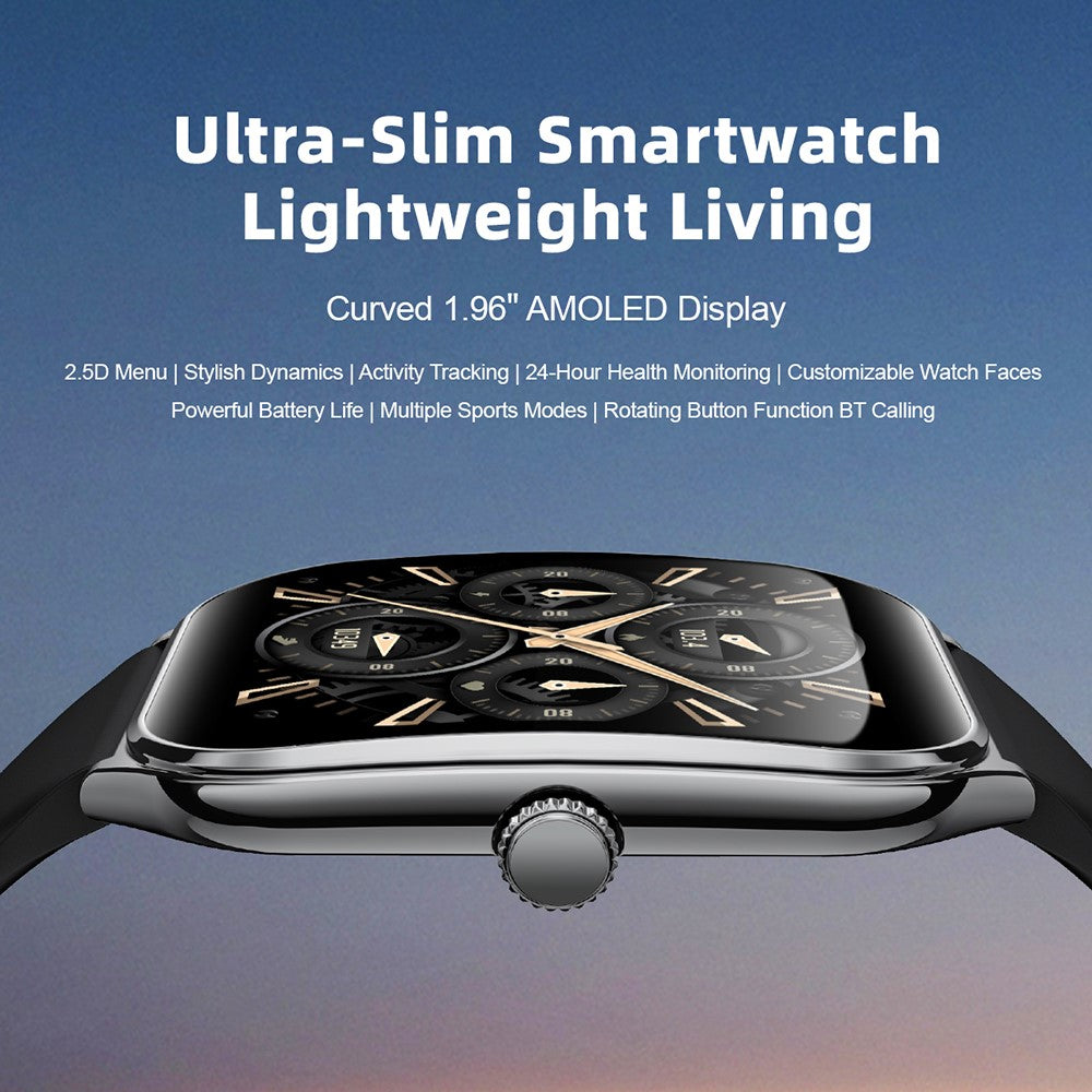 MT61 Ultra Thin Smart Watch 1.96 Inch AMOLED Curved Screen Bluetooth-Compatible Calling Health Monitor, Leather Strap