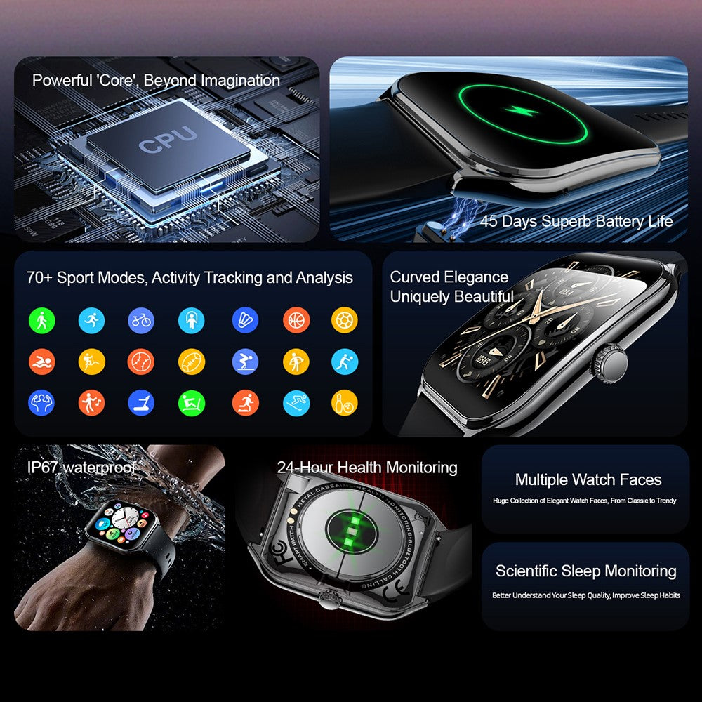 MT61 Ultra Thin Smart Watch 1.96 Inch AMOLED Curved Screen Bluetooth-Compatible Calling Health Monitor, Leather Strap