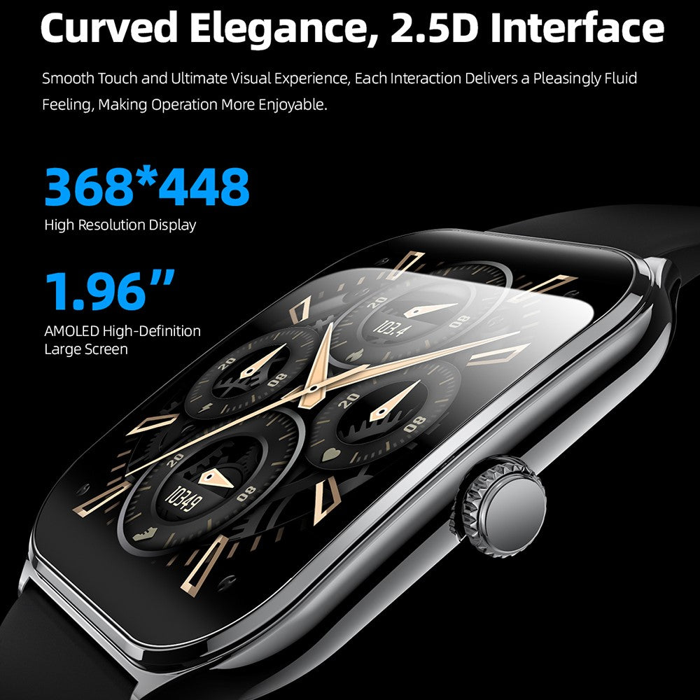 MT61 Ultra Thin Smart Watch 1.96 Inch AMOLED Curved Screen Bluetooth-Compatible Calling Health Monitor, Leather Strap