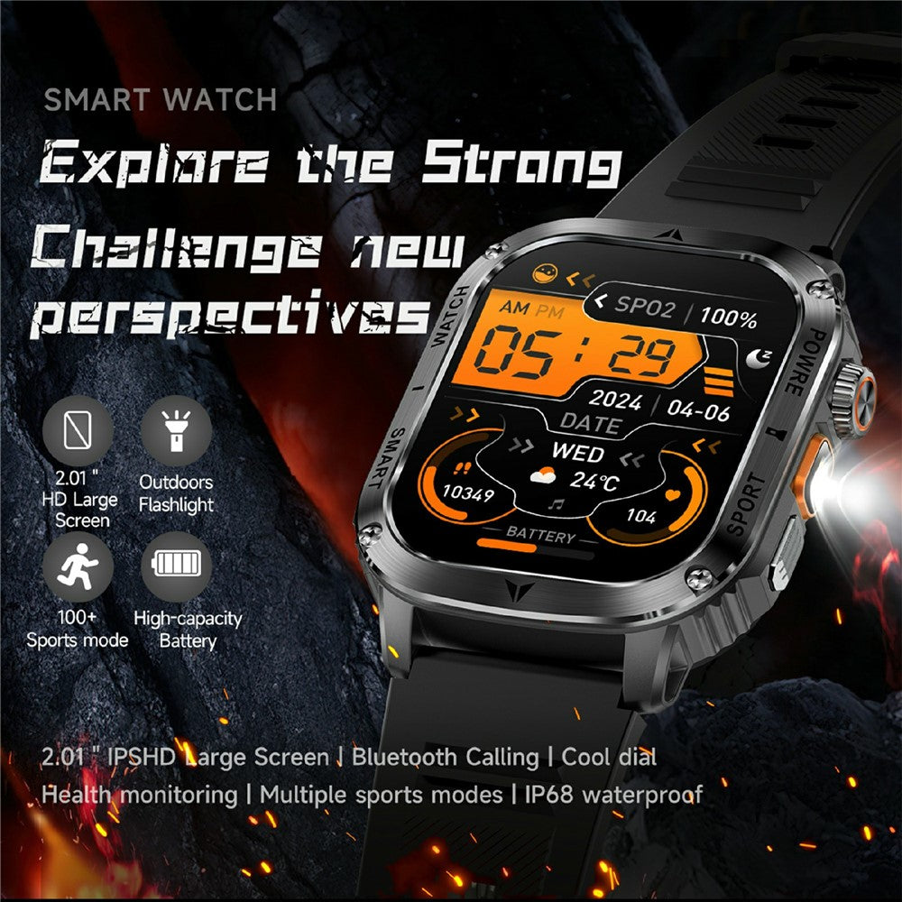 AK80 2.01 Inch HD Screen Smart Watch Bluetooth-Compatible Calling Heart Rate Monitor Sports Tracker, Silicone Strap