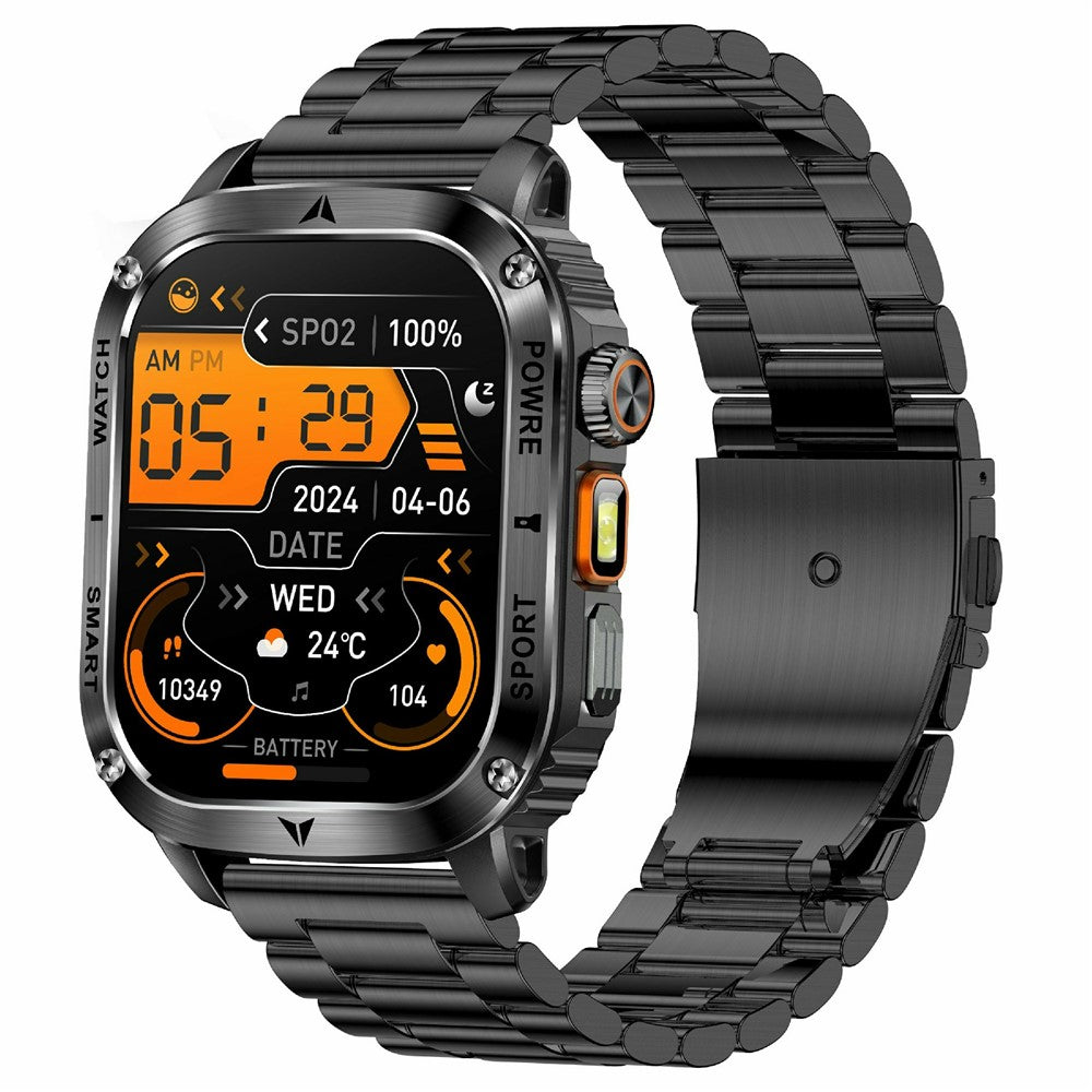 AK80 2.01 Inch HD Screen Smart Watch Bluetooth-Compatible Calling Heart Rate Monitor Sports Tracker, Steel Strap