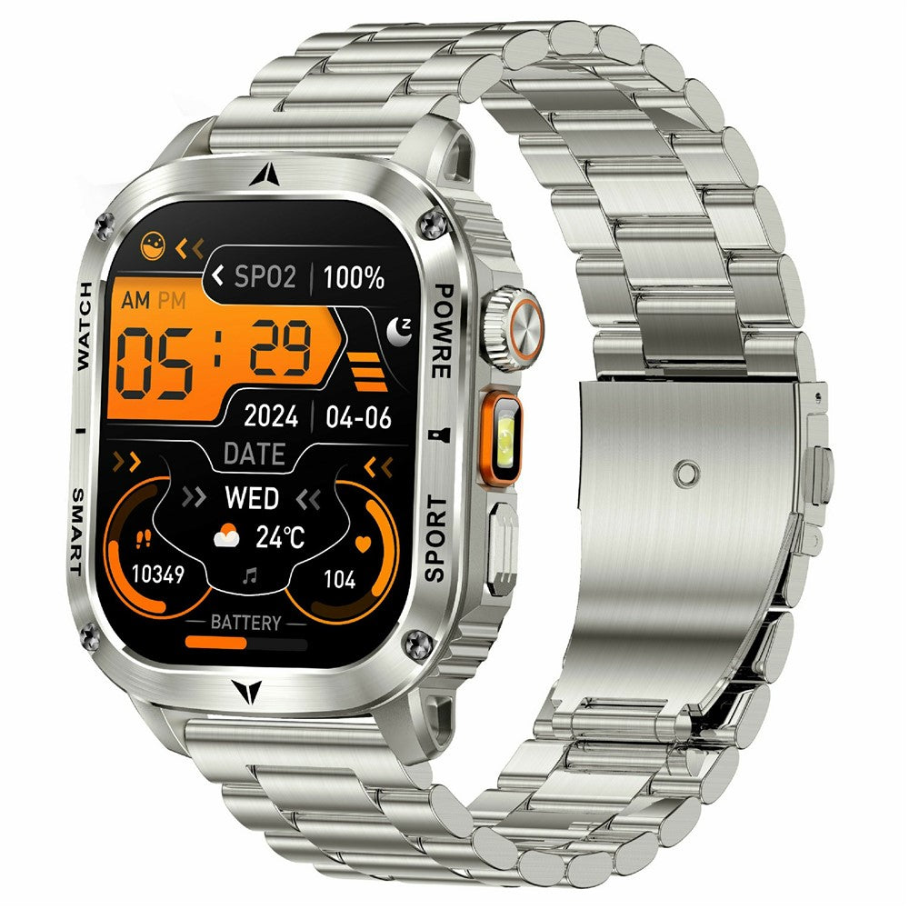 AK80 2.01 Inch HD Screen Smart Watch Bluetooth-Compatible Calling Heart Rate Monitor Sports Tracker, Steel Strap