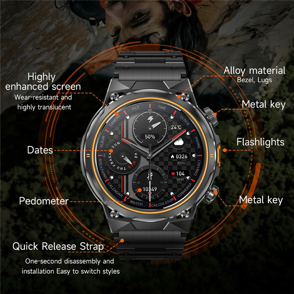 AK81 1.46 Inch IPS Screen Smart Watch Heart Rate Monitor Bluetooth-Compatible Calling Sports Wristwatch, Steel Strap