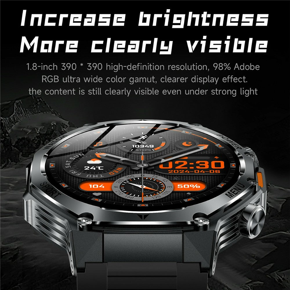 AK82 1.8 Inch Screen Smart Watch Bluetooth-Compatible Calling Heart Rate Monitor Sports Tracker, Silicone Strap