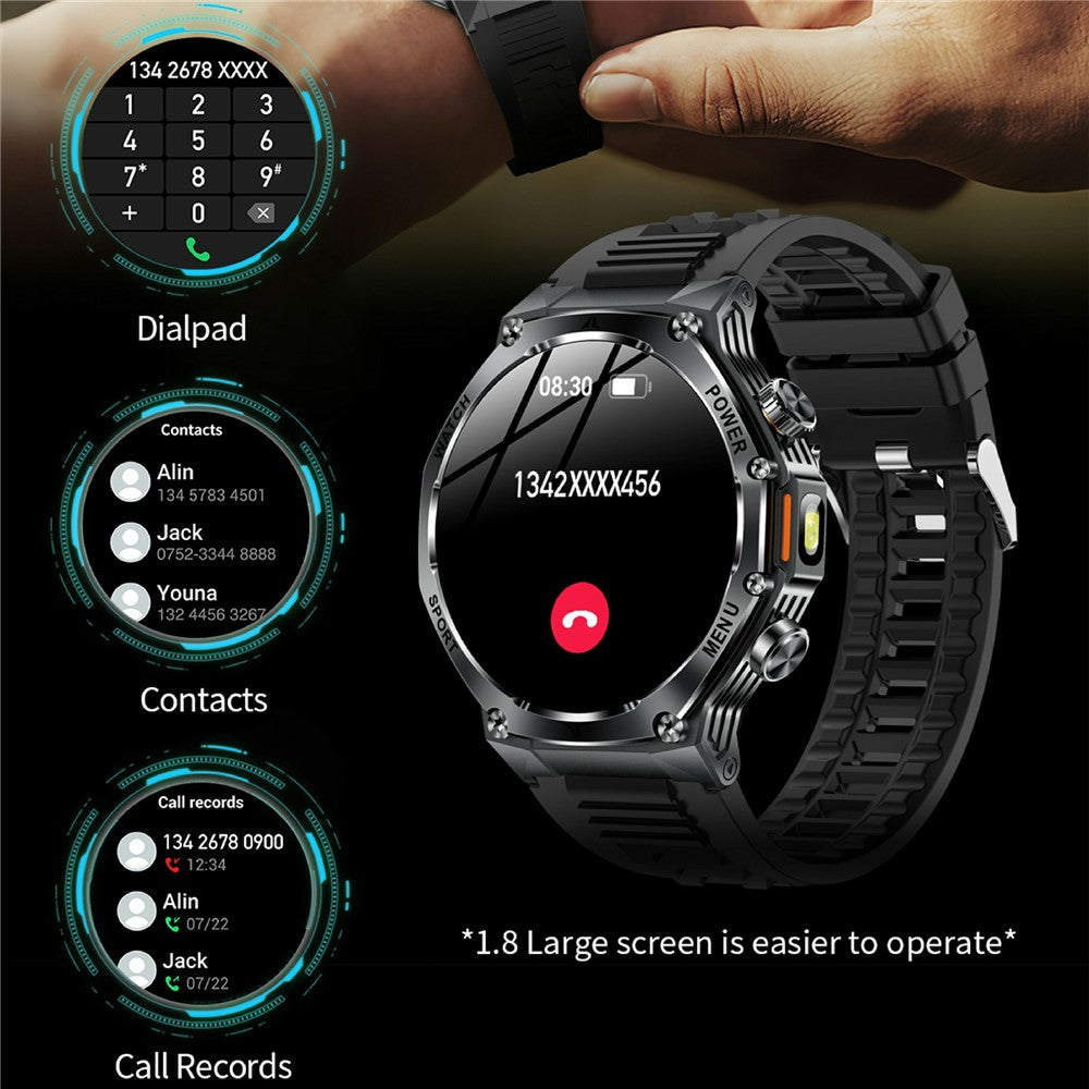 AK82 1.8 Inch Screen Smart Watch Bluetooth-Compatible Calling Heart Rate Monitor Sports Tracker, Silicone Strap