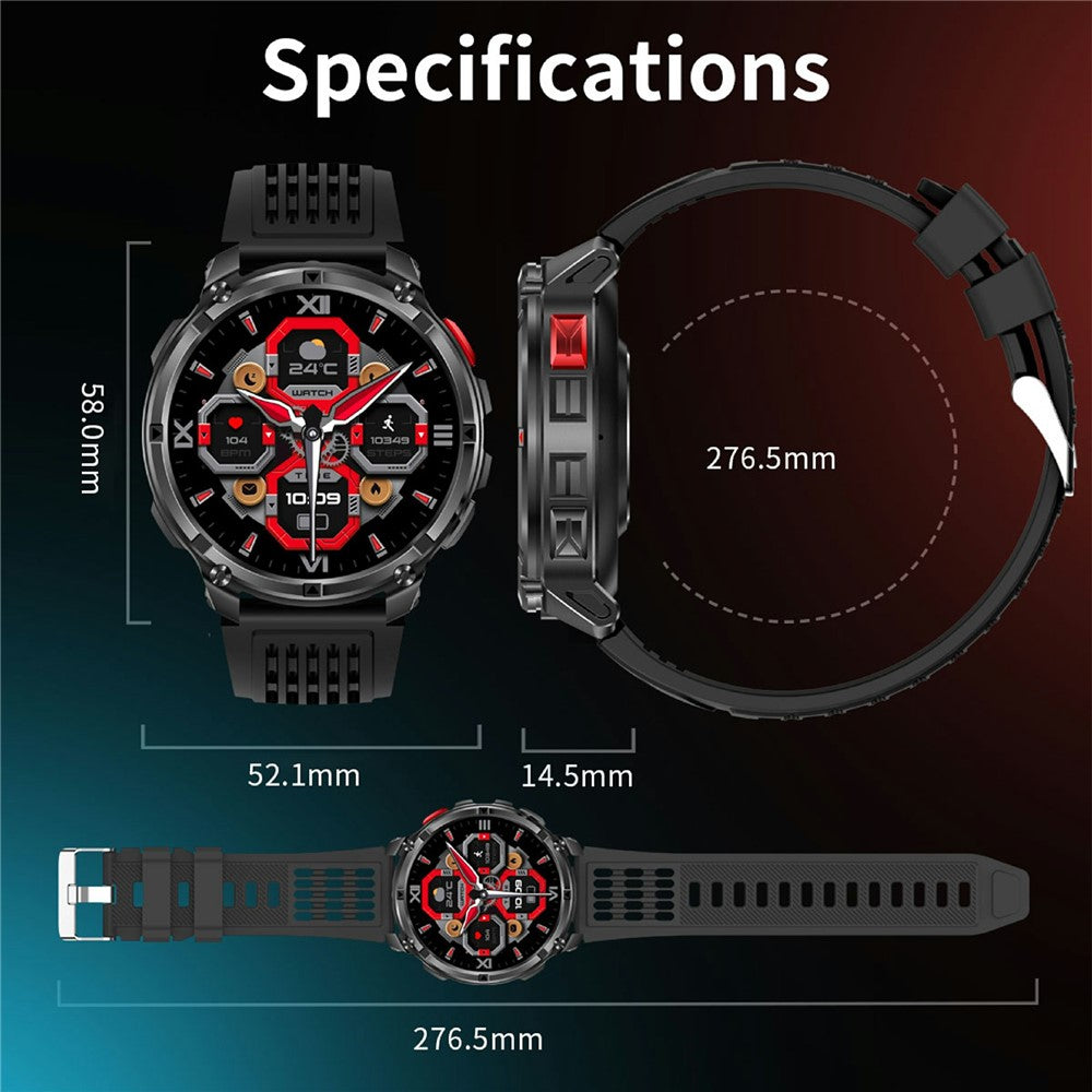 HT33 Health Monitoring Bluetooth-compatible Smart Watch 1.7 Inch IPS Screen Sports Wristwatch with LED Flashlight