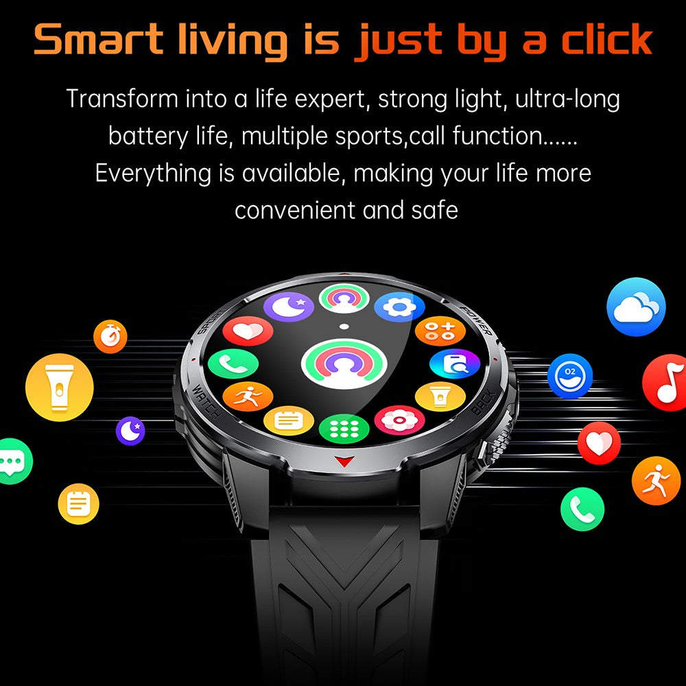 KT88 Smart Watch 1.7 Inch Screen with Compass Flashlight Sports Tracking Call Music for Outdoor Activities