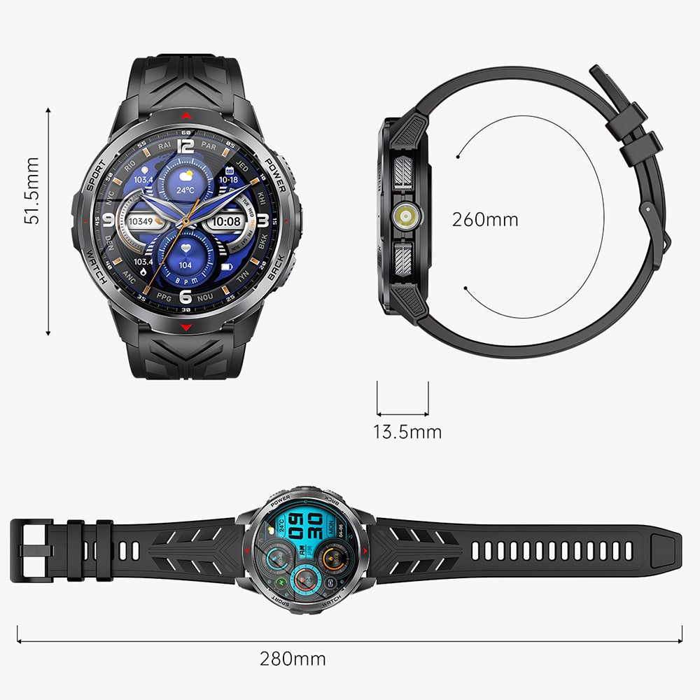 KT88 Smart Watch 1.7 Inch Screen with Compass Flashlight Sports Tracking Call Music for Outdoor Activities