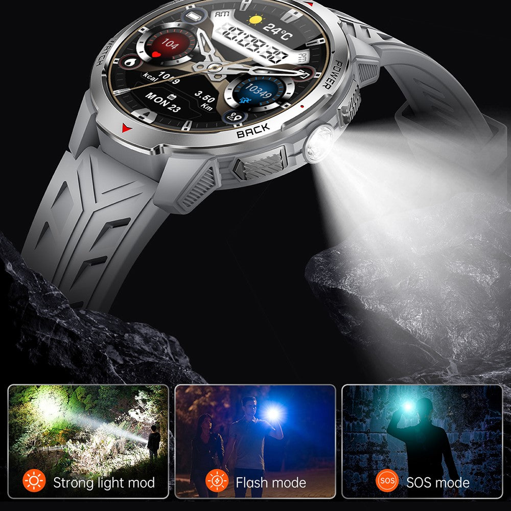 KT88 Smart Watch 1.7 Inch Screen with Compass Flashlight Sports Tracking Call Music for Outdoor Activities