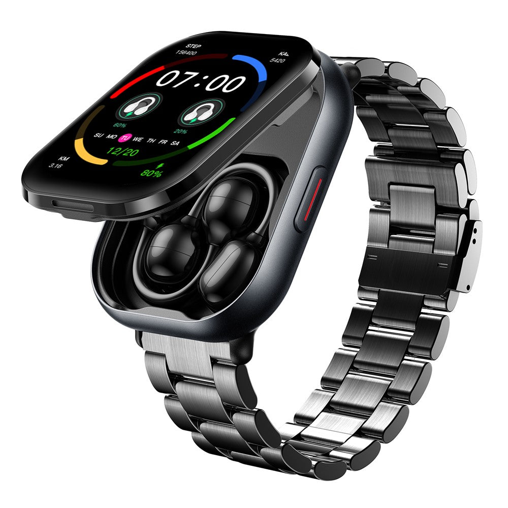 2-in-1 Smart Watch & Bluetooth Earbuds – Health Monitoring, Steel Strap