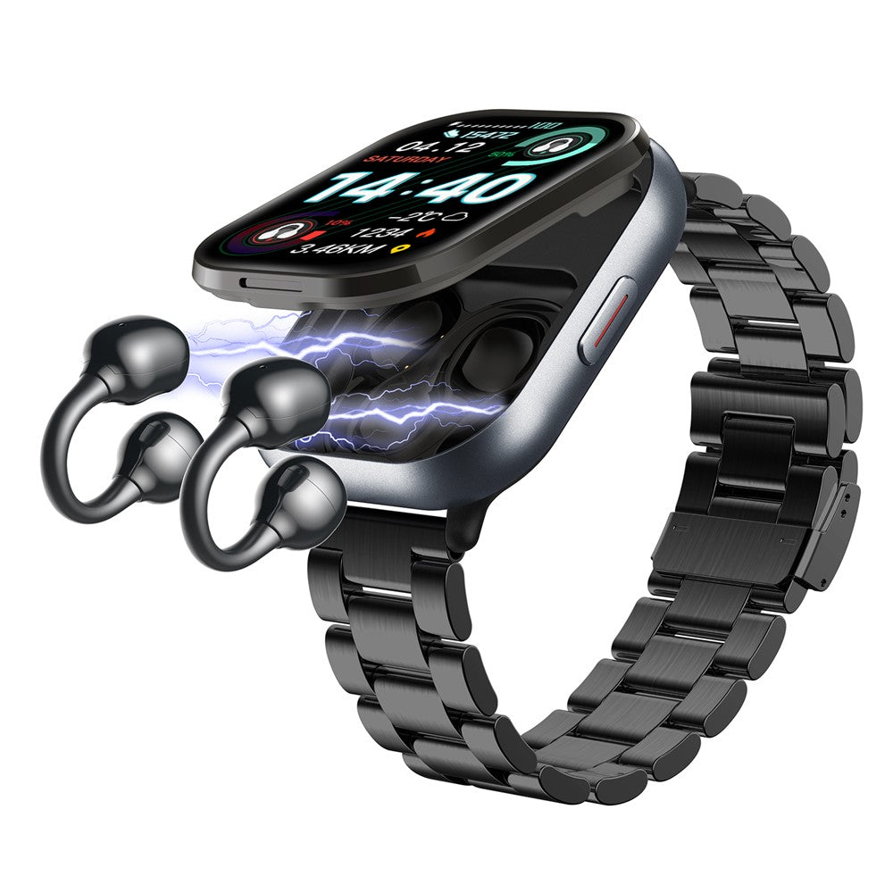 2-in-1 Smart Watch & Bluetooth Earbuds – Health Monitoring, Steel Strap