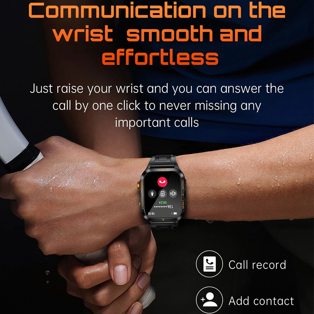 KT89 1.96 Inch IPS Screen Rugged Smartwatch for Outdoor Sports Waterproof Heart Rate Sleep Monitor