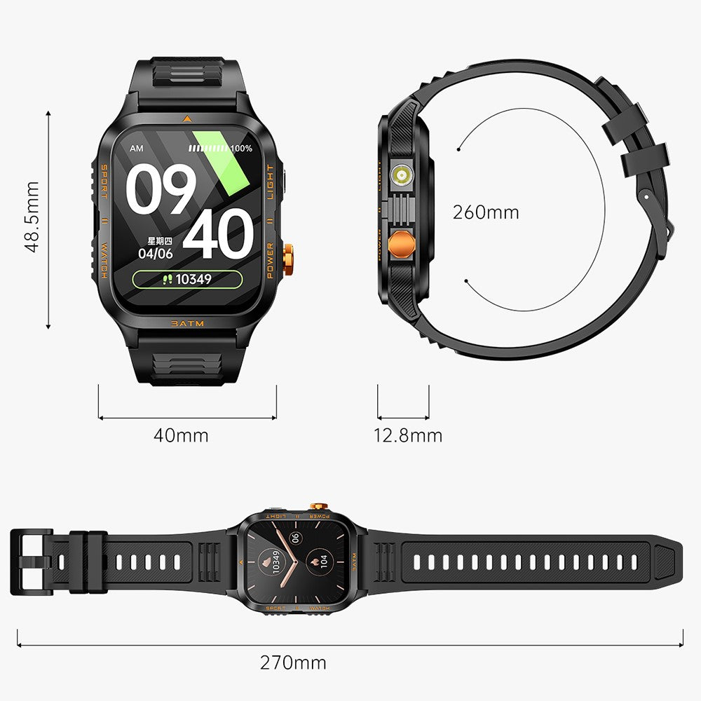 KT89 1.96 Inch IPS Screen Rugged Smartwatch for Outdoor Sports Waterproof Heart Rate Sleep Monitor