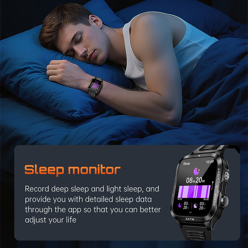 KT89 1.96 Inch IPS Screen Rugged Smartwatch for Outdoor Sports Waterproof Heart Rate Sleep Monitor