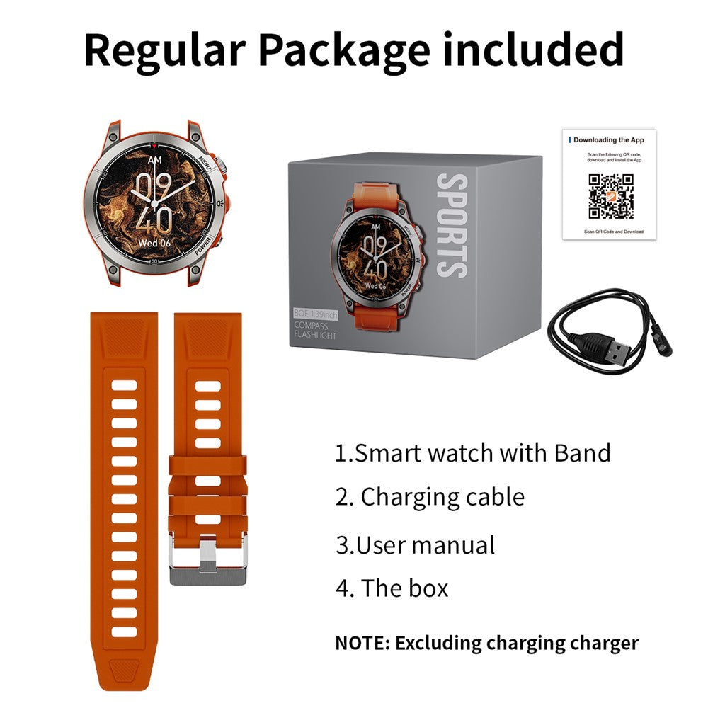 AW45 1.39 Inch Outdoor Sports Smart Watch Bluetooth-compatible Call Health Monitoring Watch with Compass LED Flashlight
