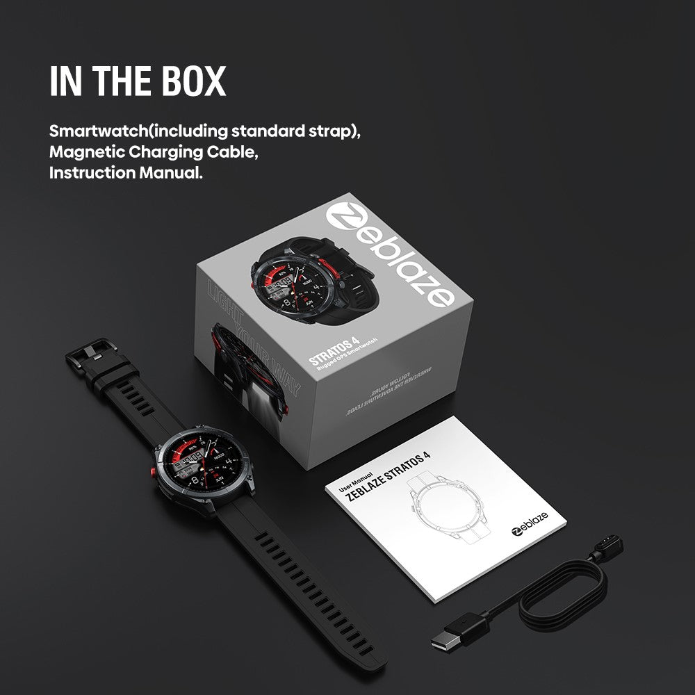 ZEBLAZE Stratos 4 1.43 Inch AMOLED Smart Watch GPS Tracking Sports Bracelet with Flashlight Health Monitoring for Outdoor Activities