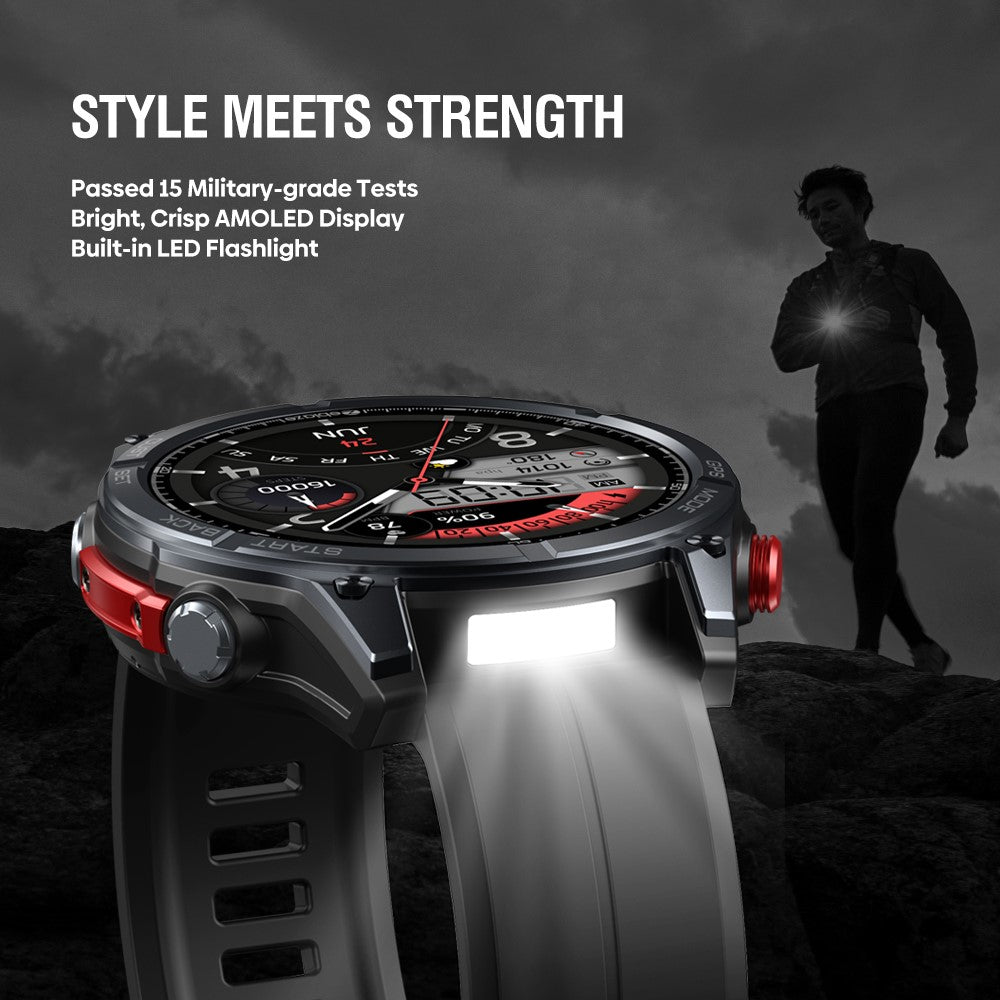 ZEBLAZE Stratos 4 1.43 Inch AMOLED Smart Watch GPS Tracking Sports Bracelet with Flashlight Health Monitoring for Outdoor Activities