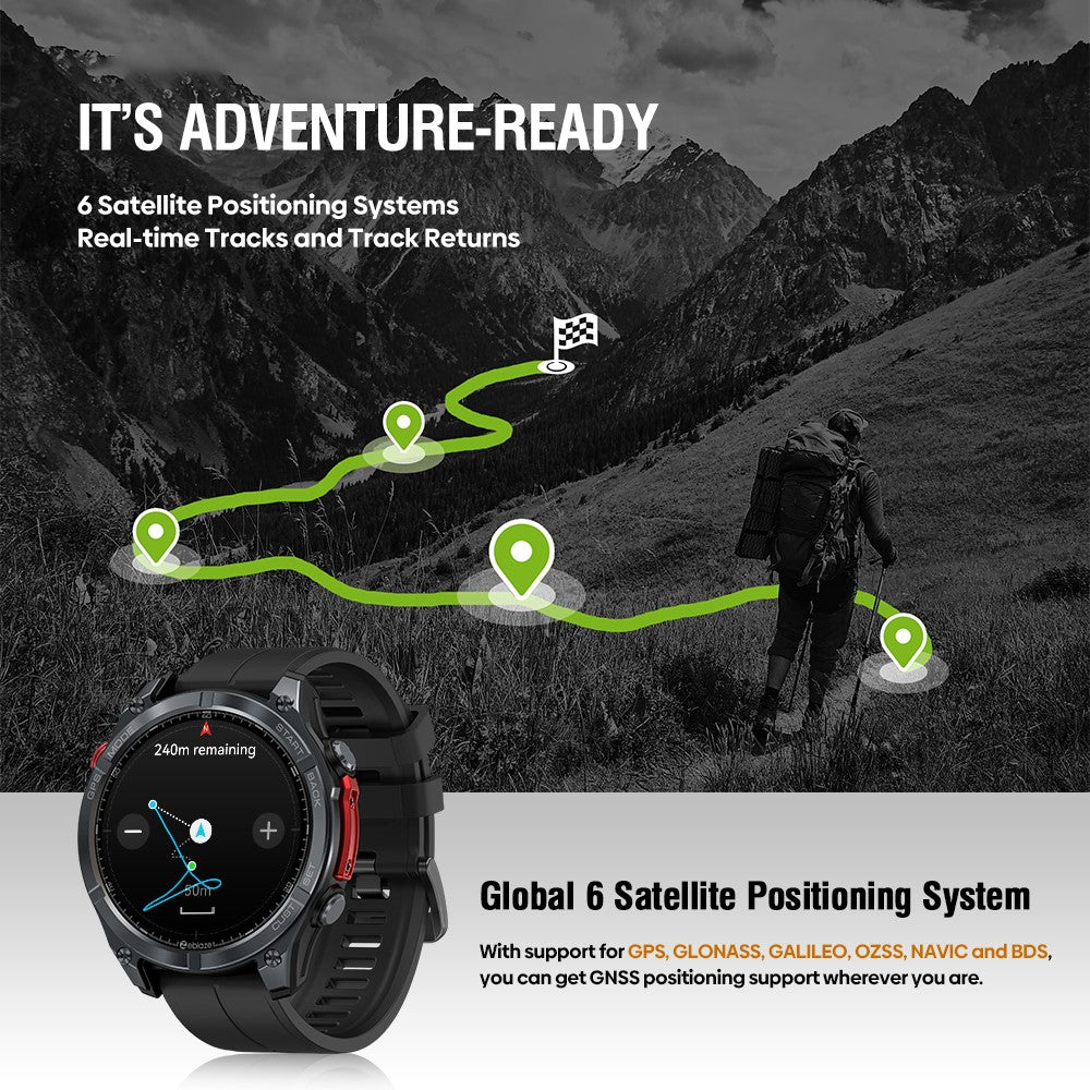 ZEBLAZE Stratos 4 1.43 Inch AMOLED Smart Watch GPS Tracking Sports Bracelet with Flashlight Health Monitoring for Outdoor Activities