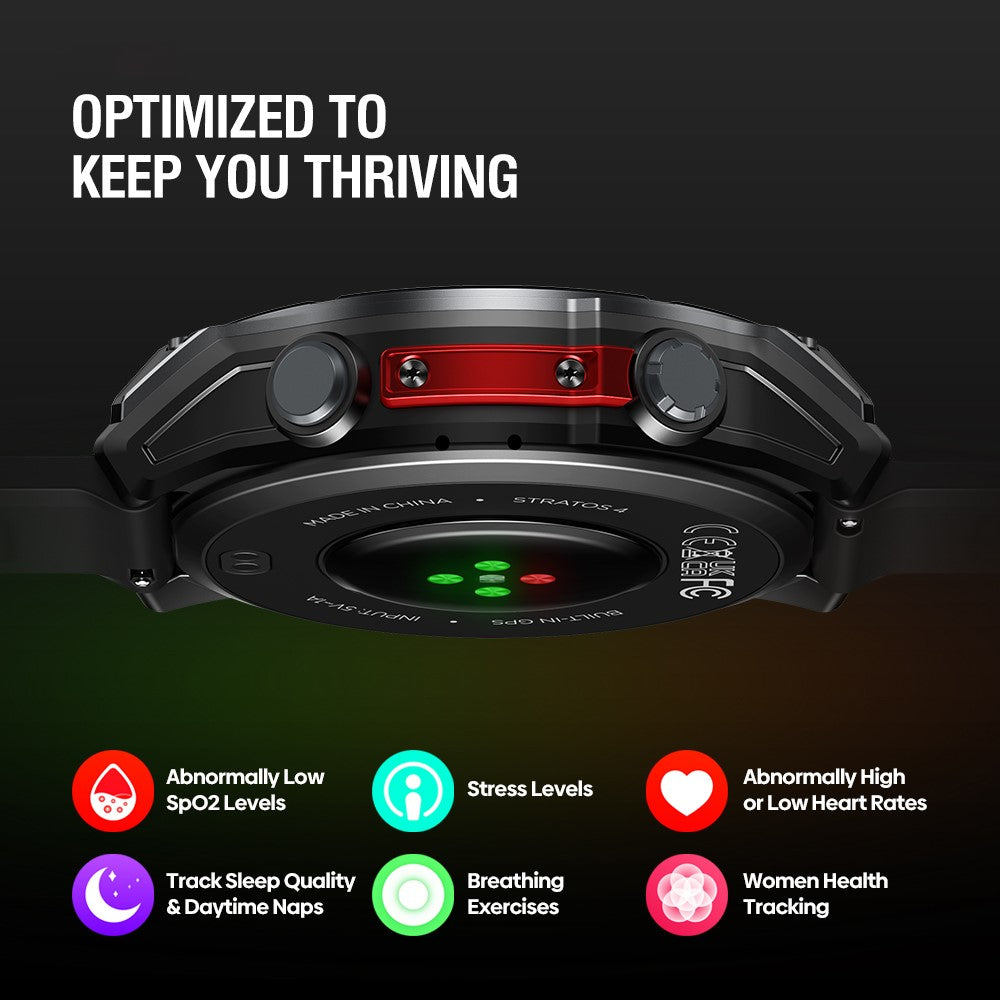 ZEBLAZE Stratos 4 1.43 Inch AMOLED Smart Watch GPS Tracking Sports Bracelet with Flashlight Health Monitoring for Outdoor Activities
