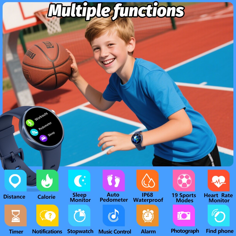 H39L For Kids Smart Watch 1.09 Inch Round AMOLED Screen Customizable UI Heart Rate Sleep Health Monitor