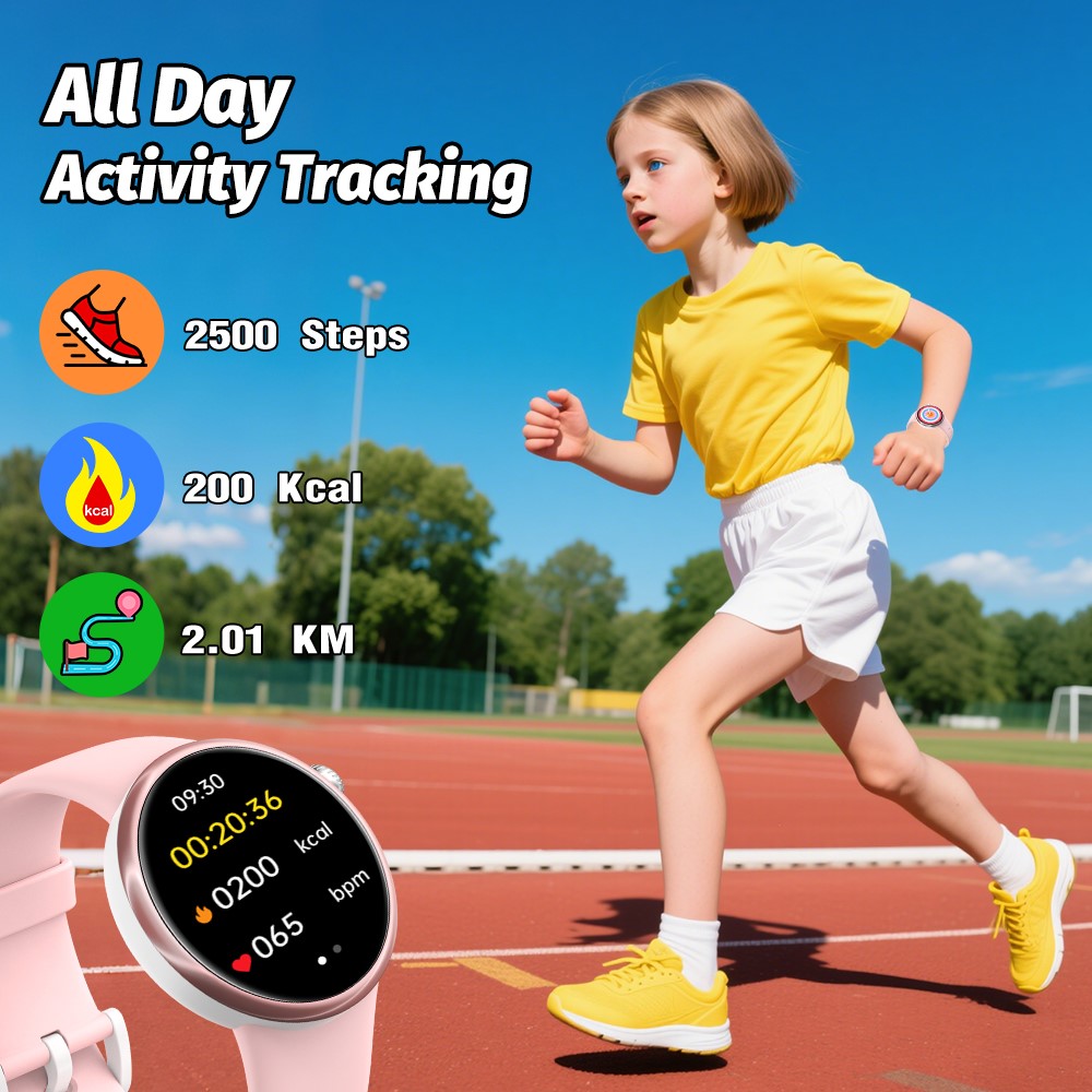 H39L For Kids Smart Watch 1.09 Inch Round AMOLED Screen Customizable UI Heart Rate Sleep Health Monitor