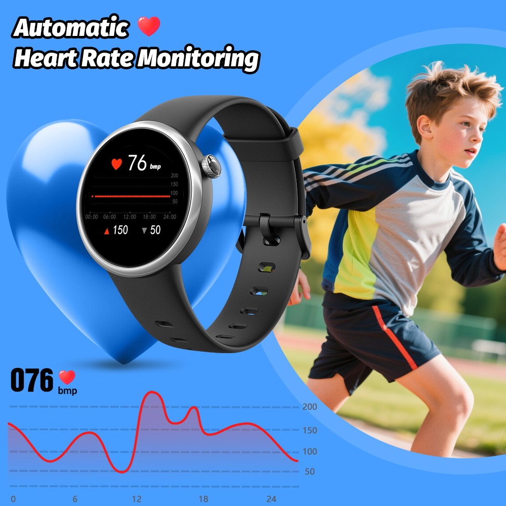 H39L For Kids Smart Watch 1.09 Inch Round AMOLED Screen Customizable UI Heart Rate Sleep Health Monitor