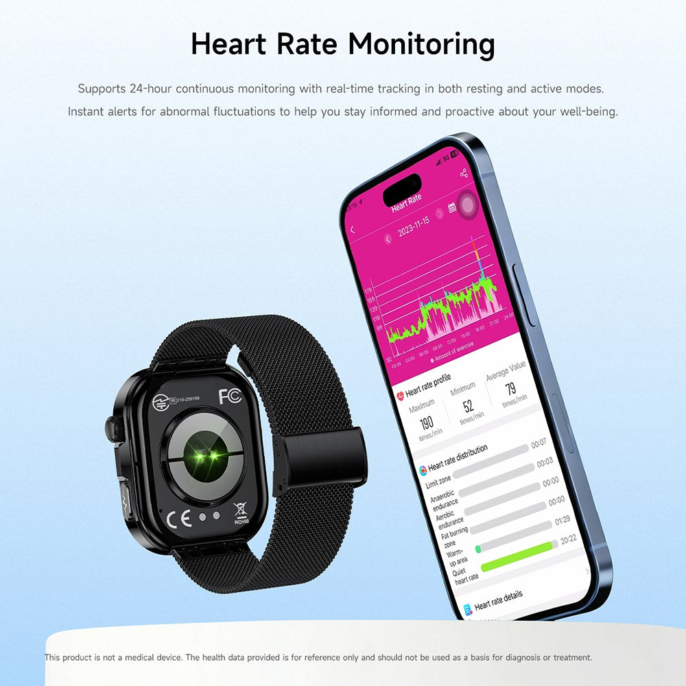 GE52 Smart Watch 1.88 Inch HD Screen ECG Heart Health Monitor Bluetooth-compatible Calling Fitness Tracker