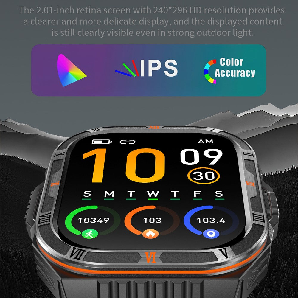 HT38 2.01 Inch IPS Screen Smart Watch for Outdoor Sports IP68 Waterproof Health Monitor Bluetooth-compatible Calling Wristwatch