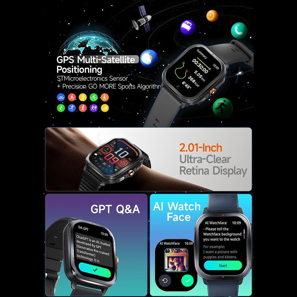 TS500 2.01 Inch IPS Screen Sports  Smartwatch Health Monitor Bluetooth-compatible Calling Wristwatch with Compass Altimeter Barometer