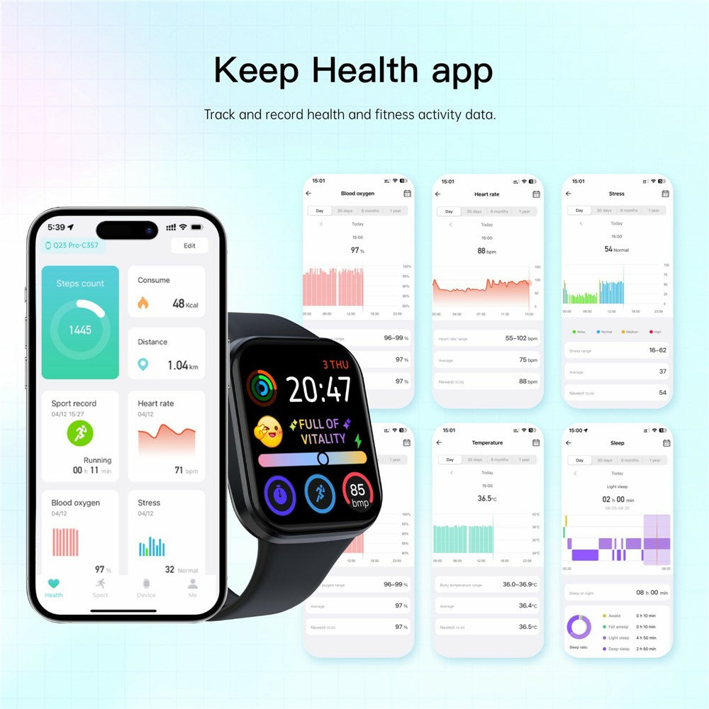 Q23Pro 1.83 Inch TFT Color Screen Bluetooth-compatible Smart Watch Health Monitor Fitness Tracker for Android / iOS