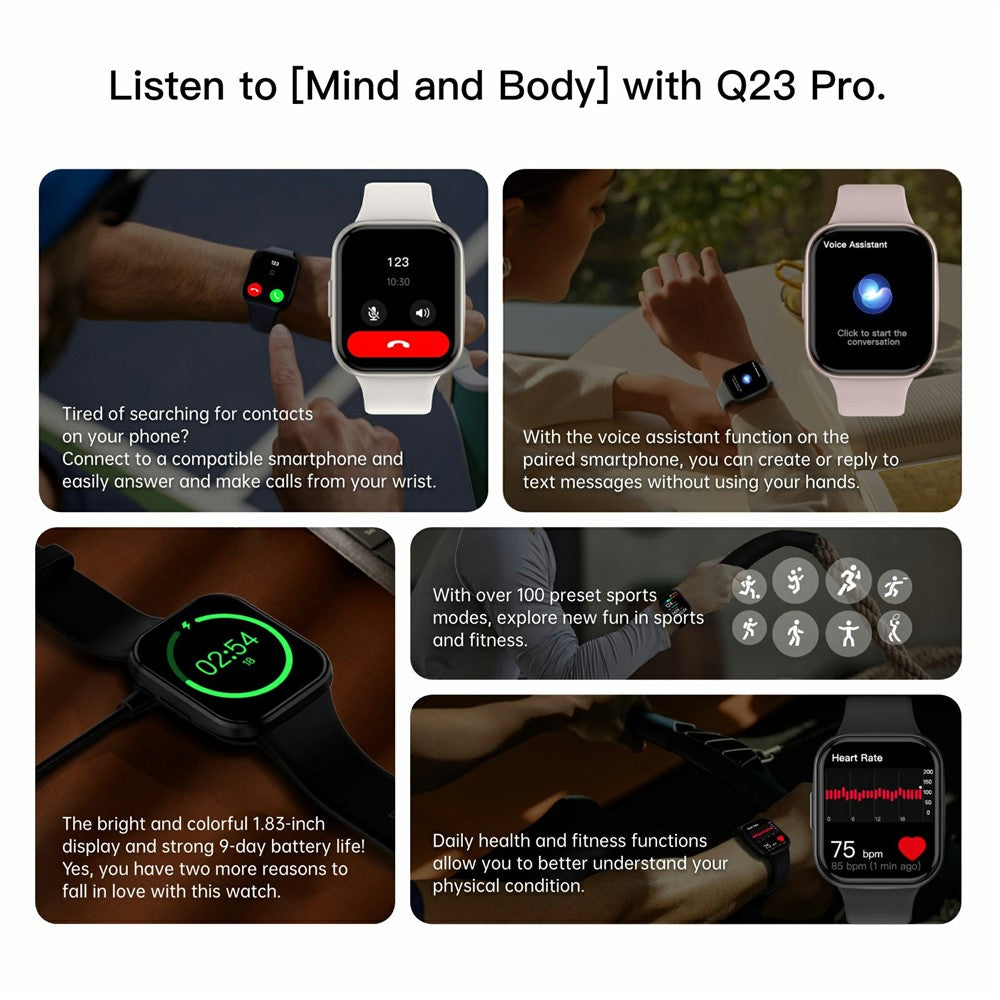 Q23Pro 1.83 Inch TFT Color Screen Bluetooth-compatible Smart Watch Health Monitor Fitness Tracker for Android / iOS