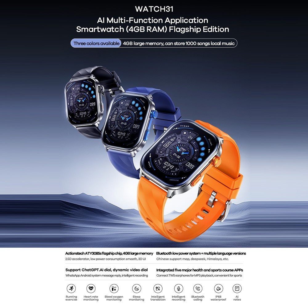 REMAX WATCH31 AI Smart Watch Multi-Function Bluetooth-compatible Calling Health Monitor Wristwatch, 4GB RAM