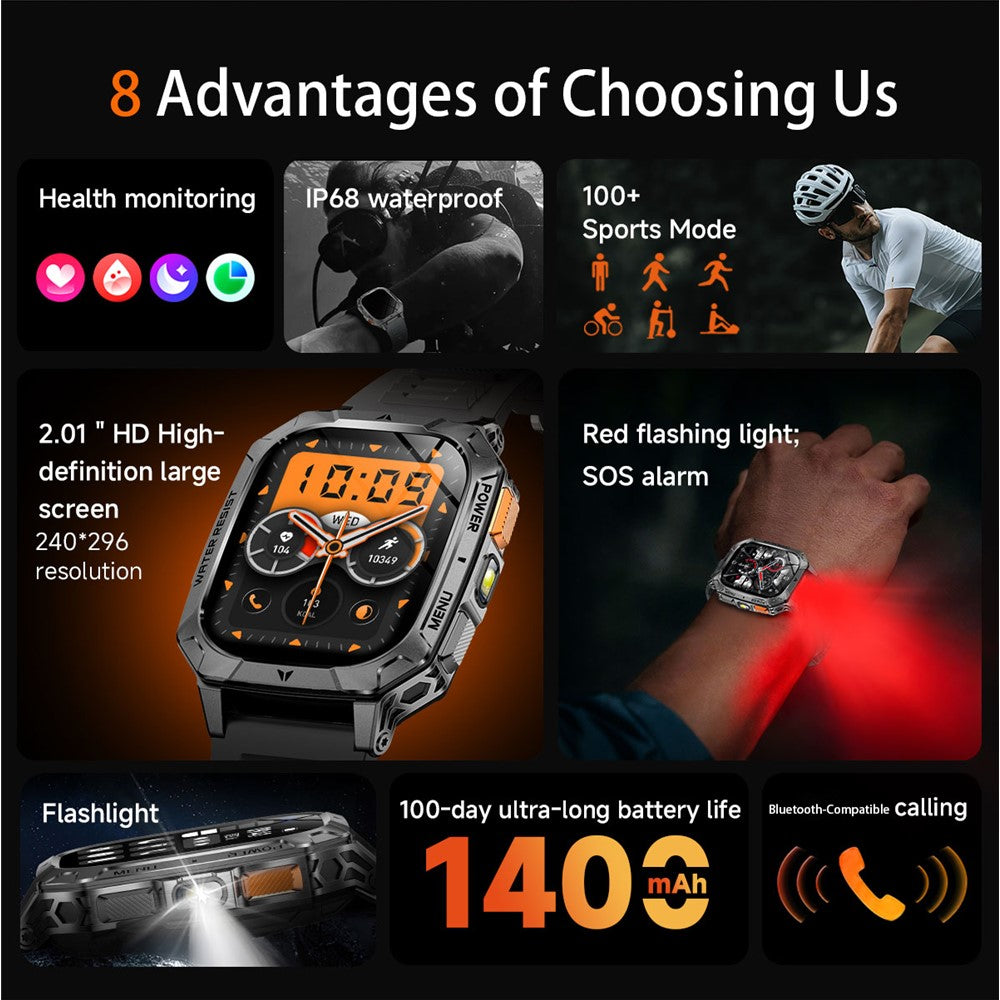 AK103 Smart Watch 2.01 Inch HD Screen Bluetooth-compatible Call 100+ Sports Modes Waterproof Fitness Tracker