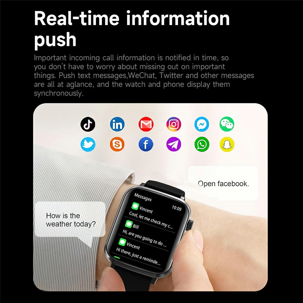 V82 Smart Watch 1.85 Inch AMOLED HD Display Fitness Health Bracelet with BT Calling, Silicone Strap