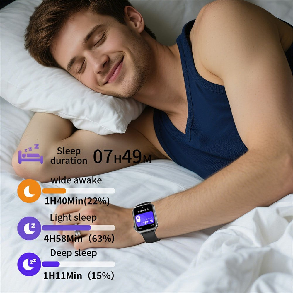 V82 Smart Watch 1.85 Inch AMOLED HD Display Fitness Health Bracelet with BT Calling, Silicone Strap