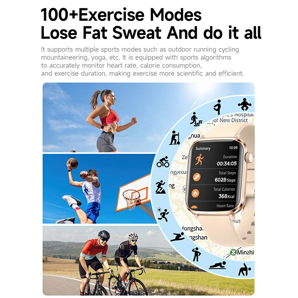 V82 Smart Watch 1.85 Inch AMOLED HD Display Fitness Health Bracelet with BT Calling, Silicone Strap