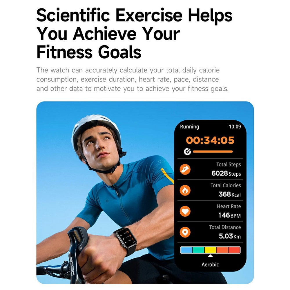 V82 Smart Watch 1.85 Inch AMOLED HD Display Fitness Health Bracelet with BT Calling, Silicone Strap
