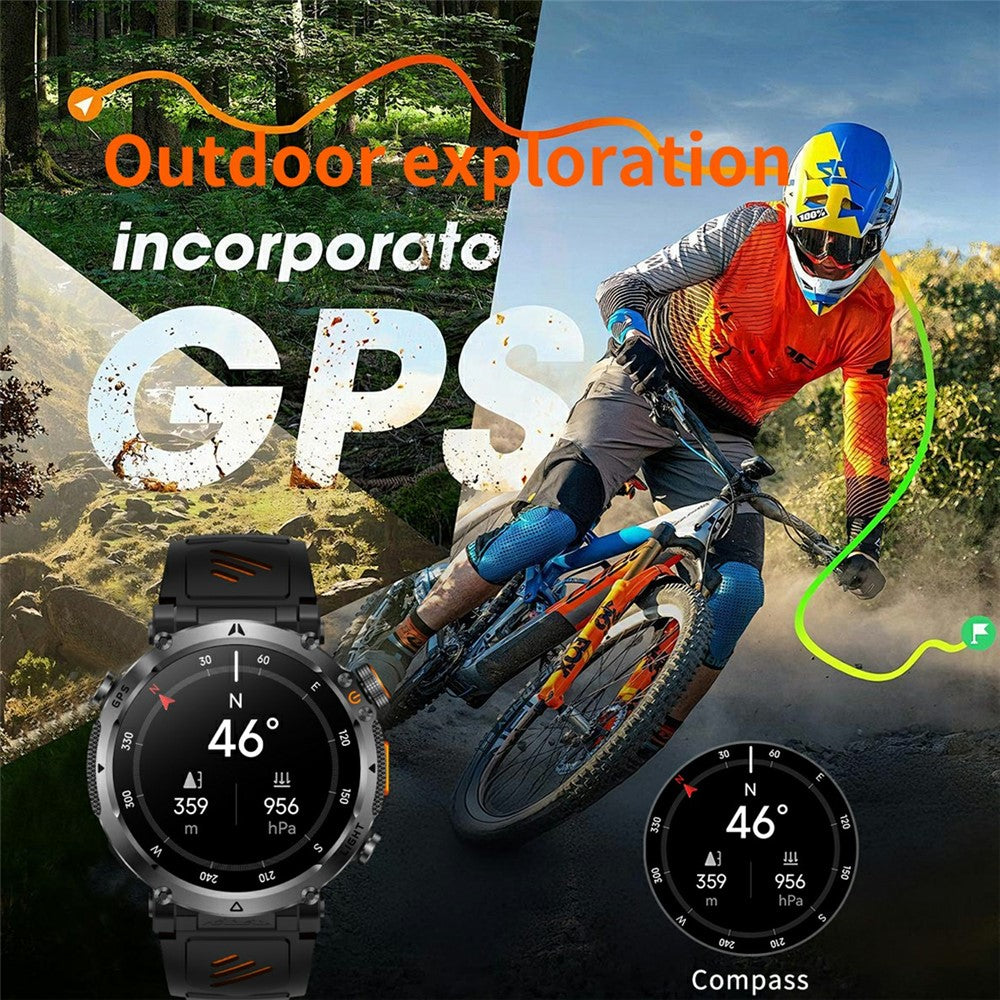 HT42 Smart Watch GPS Positioning Sports Band with BT Call Heart Rate Monitor Pedometer Flashlight Compass for Outdoor Activities