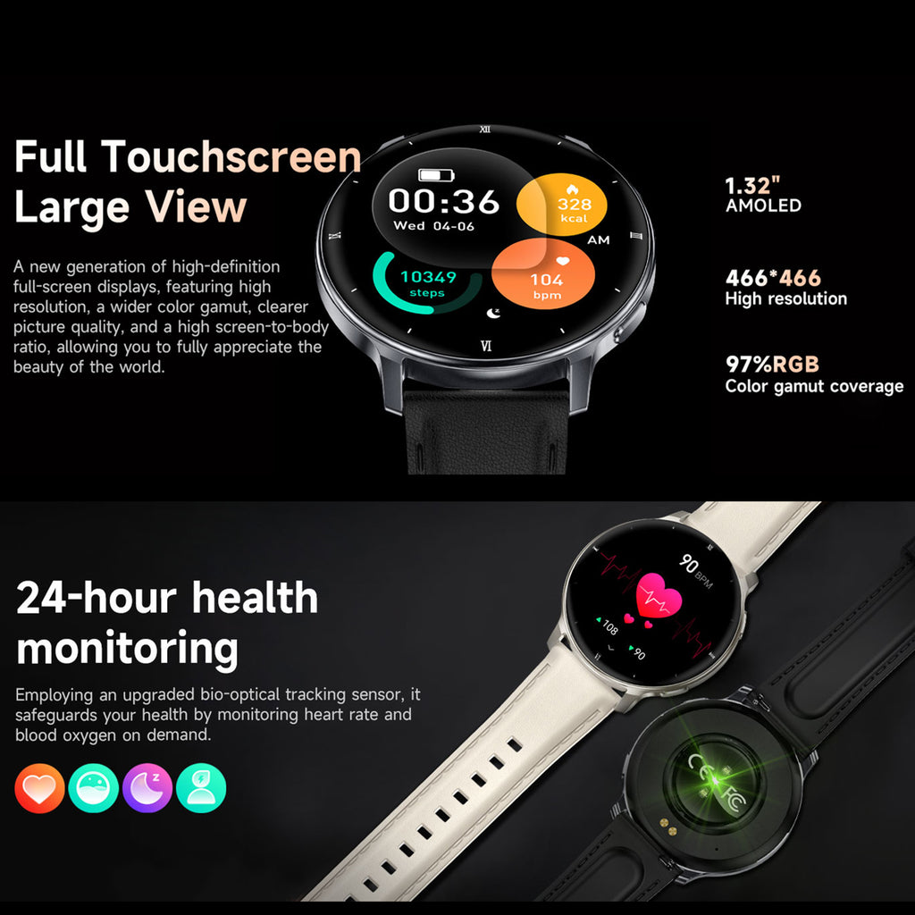 HT39 1.32 inch AMOLED Smart Watch BT Call Electric Band with Heart Rate Blood Pressure Monitoring