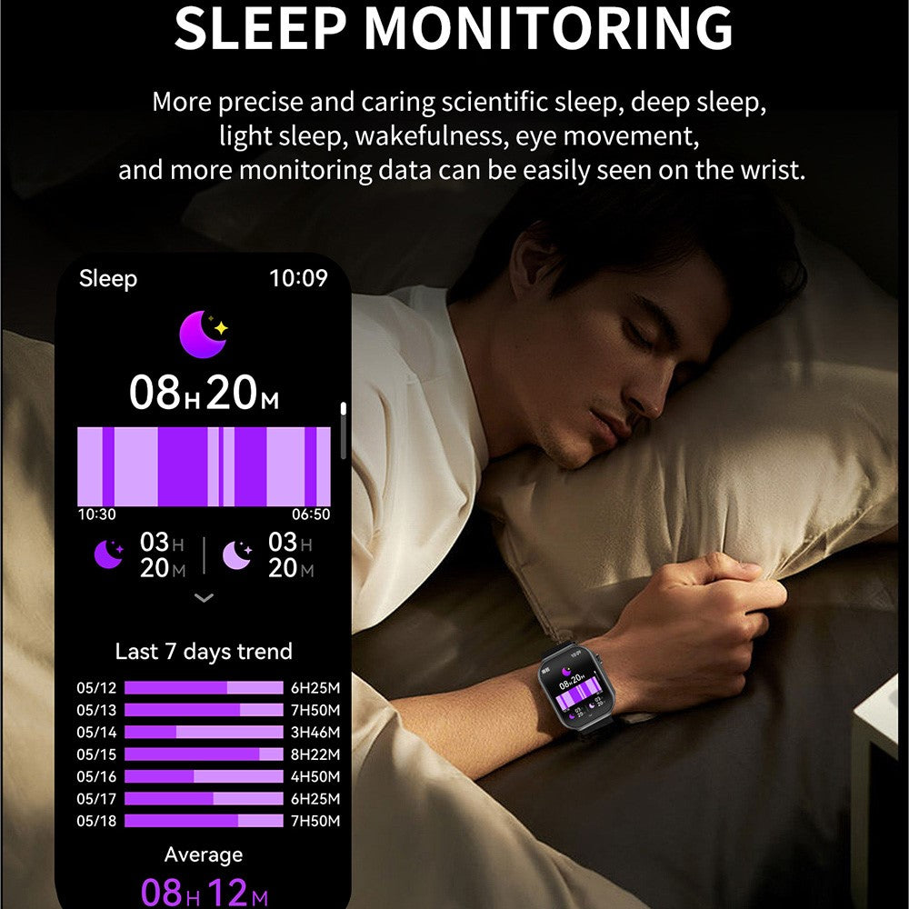 U15 2.2 Inch Square Screen Smart Watch Health Monitor Bluetooth-compatible Call Fitness Tracker Built-in Flashlight