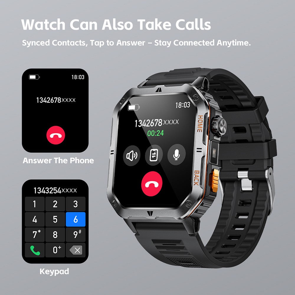 MT62 Outdoor Adventure Smart Watch IP68 Waterproof 2.01 Inch IPS Screen Fitness Tracker Built-in LED Flashlight