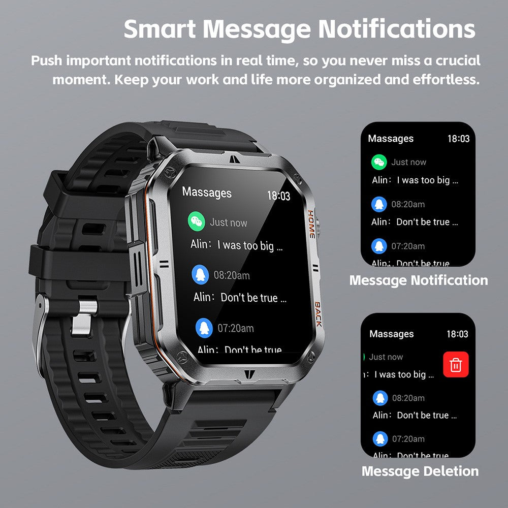 MT62 Outdoor Adventure Smart Watch IP68 Waterproof 2.01 Inch IPS Screen Fitness Tracker Built-in LED Flashlight